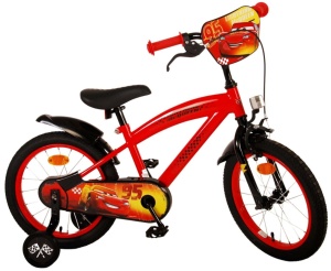 Bicicleta E&L Disney Cars 16 inch CB, frana de mana pe roata fata, scaun si ghidon reglabil, roti gonflabile, stopuri reflectorizante, roti ajutatoare demontabile