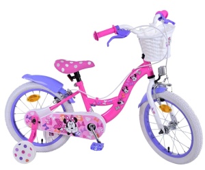 Bicicleta E&L Minnie Mouse 16 inch Bow Tie, frana de mana pe ambele roti, scaun si ghidon reglabil, cosulet pe ghidon, roti gonflabile, stopuri reflectorizante