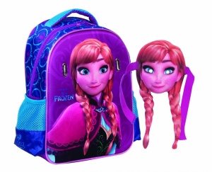Ghiozdan gradinita Frozen Anna, design 3D, cu doua compartimente, buzunare laterale pentru sticla, bretele ergonomice