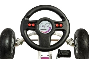 Kart Air Runner Flower, alb, scaun ajustabil, functie "free-wheel", roti pneumatice, frana de mana, volan cu sunete, 102 X 60 X h64 cm - Img 6