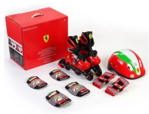 Role Ferrari, reglabile, masura 29 - 32, culoare rosie, cu set protectie si casca - Img 7