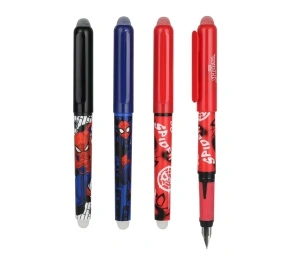 Set 3 stilouri scrie-sterge, cu cerneala termosensibila, grosime scriere M, cu capac, personaj Spiderman