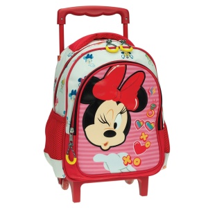 Troller gradinitia Minnie XOXO, cu doua compartimente, buzunare laterale pentru sticla, bretele ergonomice