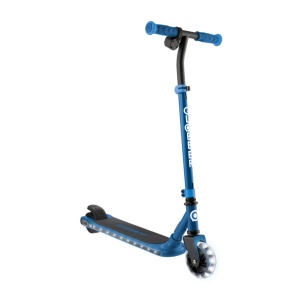 Trotineta Globber E-MOTION 6, ghidon reglabil pe 2 nivele inaltime, roti cu LED, motor 80W, autonomie 8-10 km, culoare albastra