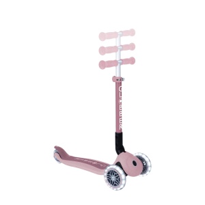 Trotineta Globber JUNIOR PLIABILA ECOLOGICA, ghidon ajustabil pe 3 nivele, roti cu lumini LED, rulmenti ABEC 9, culoare roz pal
