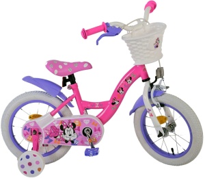 Bicicleta E&L Minnie Mouse 14 inch Cutest Ever ND, frana de mana pe roata din fata, scaun si ghidon reglabil, spite metalice, roti gonflabile, stopuri reflectorizante
