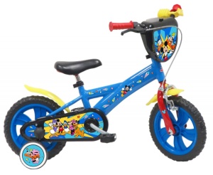 Bicicleta Denver Mickey Mouse, 12 inch, albastra, frana de mana pe ambele roti, clopotel, roti ajutatoare detasabile