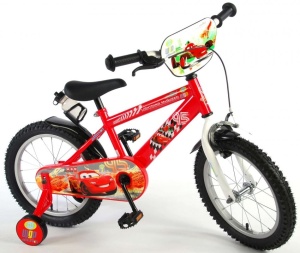 Bicicleta E&L Disney Cars 16 inch, frana de mana pe ambele roti, scaun si ghidon reglabil, sticla de apa, spite otel, roti gonflabile
