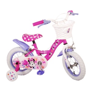 Bicicleta E&L Minnie Mouse 12 inch Cutest, frana de mana pe ambele roti, scaun si ghidon reglabil, spite metalice, roti gonflabile, stopuri reflectorizante