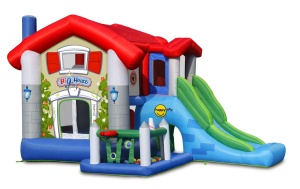 Saltea gonflabila Big House cu tobogan, loc de joaca cu bile, spatiu de catarat, loc pentru sarituri si cos de baschet - Img 2