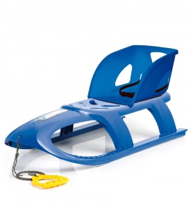 Sanie Bullet cu scaun ergonomic pentru copii, albastra, centura de siguranta, sina alunecare din otel, 102.5x40x23cm