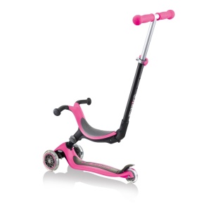 Trotineta Globber GO UP 3 in 1, pliabila, ghidon si scaun ajustabile pe inaltime, rulmenti ABEC 5, culoare roz