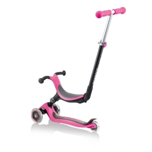 Trotineta Globber GO UP 3 in 1, pliabila, ghidon si scaun ajustabile pe inaltime, rulmenti ABEC 5, culoare roz