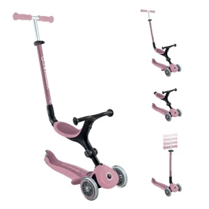 Trotineta Globber GO UP ACTIVE ECOLOGIC 3 in 1, ghidon si scaun ajustabile, rulmenti ABEC 9, culoare roz pal