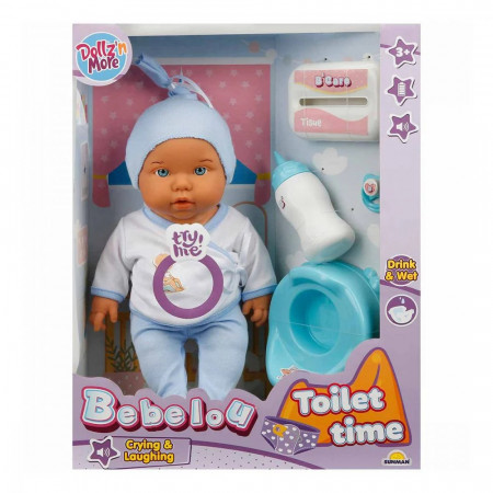 Papusa bebelus Bebelou, Dollzn More, Toilet Time, 35 cm, albastru