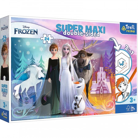 Puzzle cu 2 fete Trefl 24 Maxi, Frozen Lumea Vesela