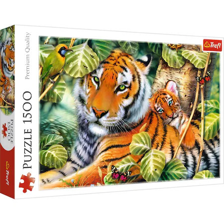 Puzzle Trefl, Tigri bengalezi in Padurea tropicala, 1500 piese