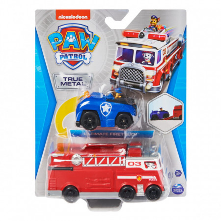 Set de Joaca Paw Patrol, Camion de Pompieri si Figurina Metalica Chase