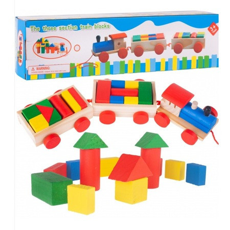 Trenulet din lemn MalPlay cu forme geometrice 15 piese