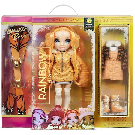 Papusa Rainbow High, Winter Break Poppy Rowan, cu 2 tinute complete