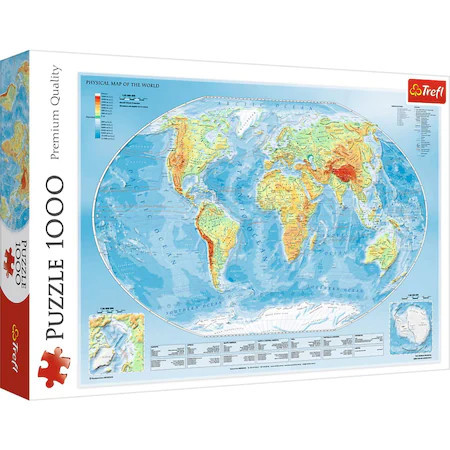 Puzzle Trefl, Harta fizica a lumii, 1000 piese