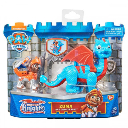Set 2 Figurine Paw Patrol Rescue Knights - Zuma si Dragonul Ruby
