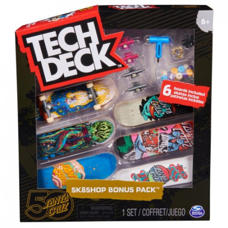 Set 6 mini placi skateboard, Tech Deck, Sk8Shop Bonus Pack, Santa Cruz