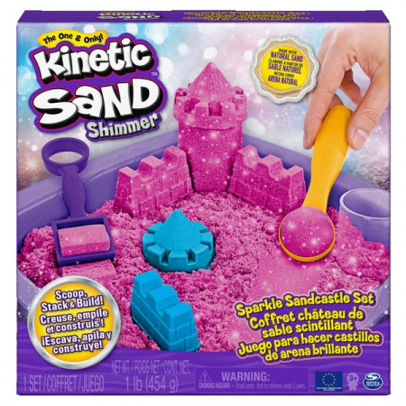 Set de Joaca Kinetic Sand - Castel Stralucitor din Nisip Roz, 450g
