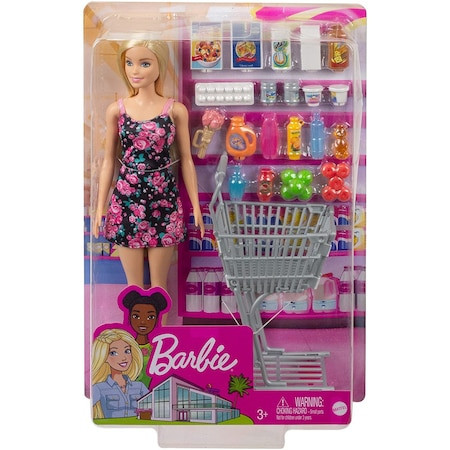 Set de joaca Papusa Barbie la Supermarket, 20 piese
