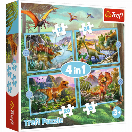 Puzzle Trefl 4 in 1 - Dinozauri Unici, 12/15/20/24 piese