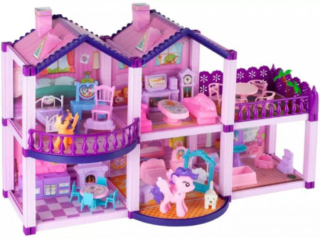 Casuta pentru papusi Villa Ponies Malplay, 3 dormitoare, bucatarie, baie si terasa