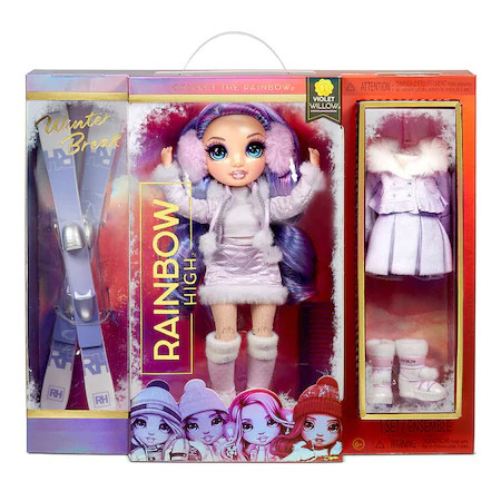 Papusa Rainbow High, Winter Break Violet Willow, cu 2 tinute complete