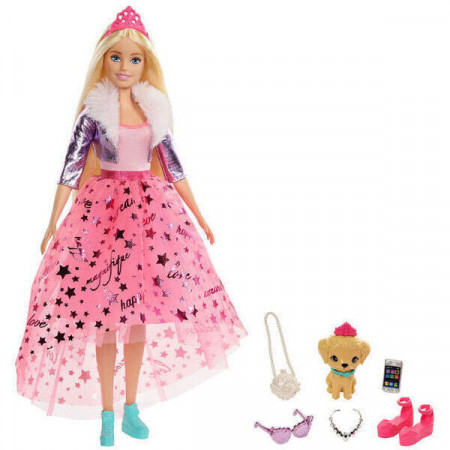 Papusa Barbie Princess Adventure - Printesa cu par blond si catelusa