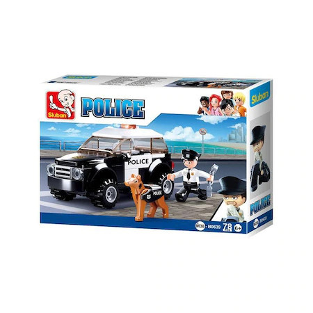 Set de constructie, Masina si Caine de Politie, 78 piese, Sluban