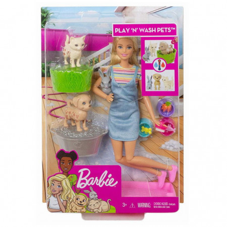 Set de joacă Grădiniţă pentru animale cu păpuşă blondă, Barbie