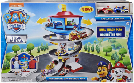 Set de Joaca PAW Patrol,Pista de Salvare din Adventure Bay cu 2 Masinute Metalice