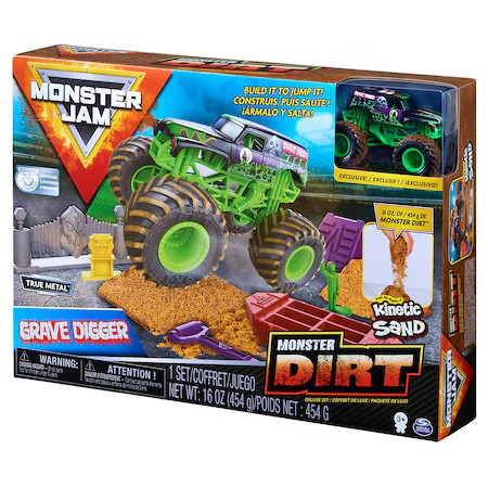 Set Monster Jam - Kinetic Sand, Grave Digger, masinuta cu nisip si accesorii
