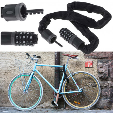 Antifurt bicicleta, Dispozitiv de blocare biciclete, Cifru cu 5 digits, lungime 90cm, culoare Neagra