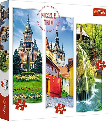 Puzzle Trefl 3x300 Piese, Sighisoara, Piata Victoriei si Cascada Bigar
