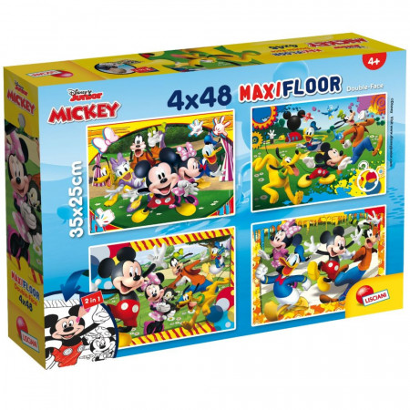 Puzzle de podea 2 in 1 Lisciani, Mickey Mouse, Maxi 4 x 48 piese