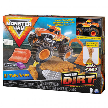 Set Monster Jam - Kinetic Sand, El Toro Loco, masinuta cu nisip si accesorii