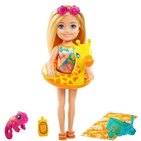 Papusa Mattel Barbie Chelsea cu 6 accesorii, par blond