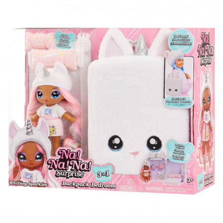 Set papusa Na! Na! Na! Surprise, 3 in 1, papusa Whitney Sparkles si ghiozdan cu dormitor