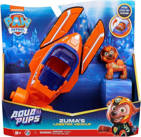Set Paw Patrol, Vehicul homar Aqua Pups cu figurina Zuma