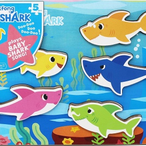 BABY SHARK PUZZLE DIN LEMN MUZICAL 5 PIESE