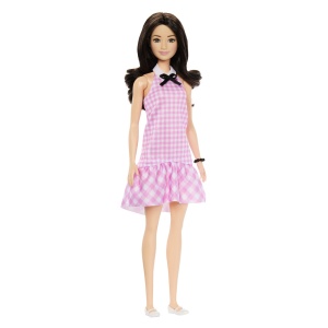 BARBIE PAPUSA BARBIE FASHIONISTAS BRUNETA CU ROCHIE ROZ IN CAROURI
