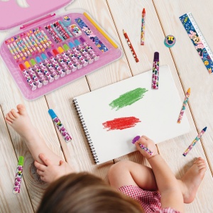 Gentută pentru desen Art Case Minnie, set creativ, 12 creioane colorate, 6 markere, multicolor, 33x24.5x2.5cm - Img 4