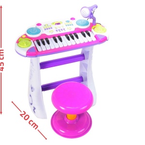INSTRUMENT MUZICAL PIANINA ELECTRONICA MALPLAY CU SCAUN SI MICROFON 45 CM INALTIME ROZ - Img 8