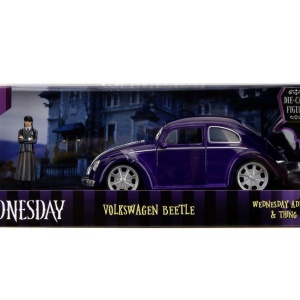 JADA WEDNESDAY SET MASINUTA METALICA VOLKSWAGEN BEETLE 1:24 SI FIGURINA METALICA WEDNESDAY 7CM