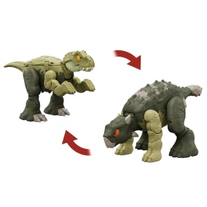 JURASSIC WORLD FIERCE CHANGERS DOUBLE DANGER DINOZAUR TRANSFORMABIL TYRANNOSAURUS REX SI ANKYLOSAURUS VERDE - Img 3